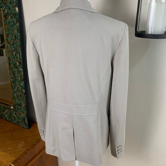 CAbi Size 10 Mist Grey Stitched Paisley Lined One Button Blazer Career Work - Picture 2 of 11